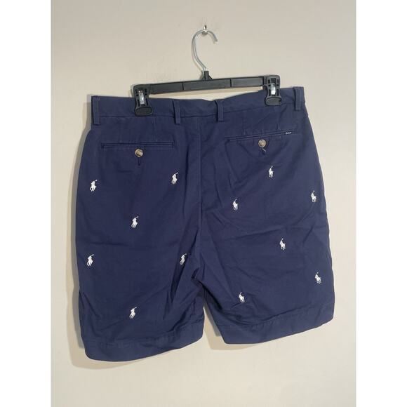 Polo Ralph Lauren Shorts Mens 33 Pony All Over Print Logo Embroidered Blue - Picture 4 of 8